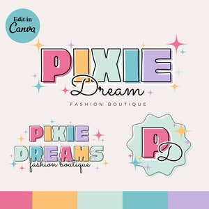 Retro Pastel Rainbow Logo Template | DIY Editable Canva Design - Etsy