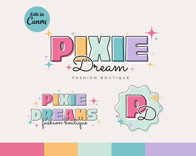 Retro Pastel Rainbow Logo Template | DIY Editable Canva Design - Etsy