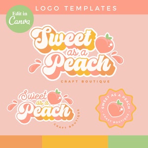 Modello fai da te per logo Canva Peach Orange / Design di logo retrò divertente modificabile, logo carino e funky, marchio di bellezza, Y2k girly fatto a mano, artigianato - 0138