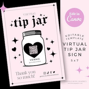 Virtuelles Trinkgeld Glas Zeichen 15x20 | Bearbeitbare Canva Vorlage - Wild Angel rosa schwarz Logo QR Code Zeichen, druckbarer Tipp DIY Venmo Cashapp Zahlung - 102