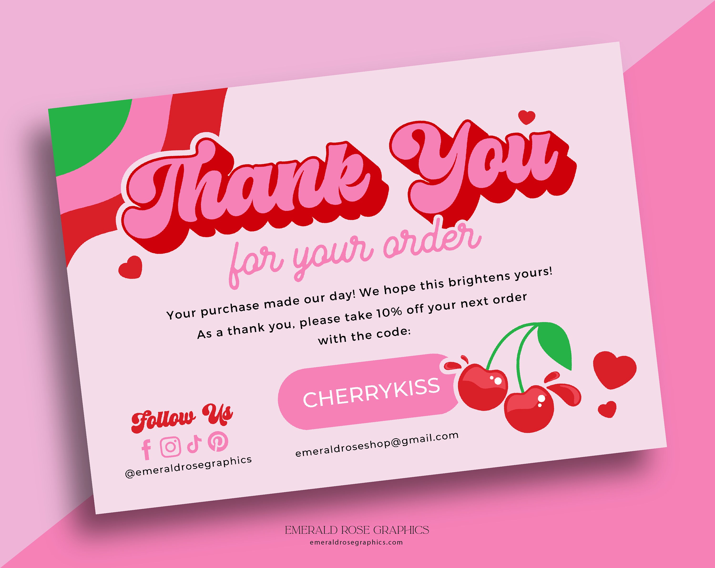 Thank You Card | Pink Red Cherry Editable Canva Template- Retro Y2K ...