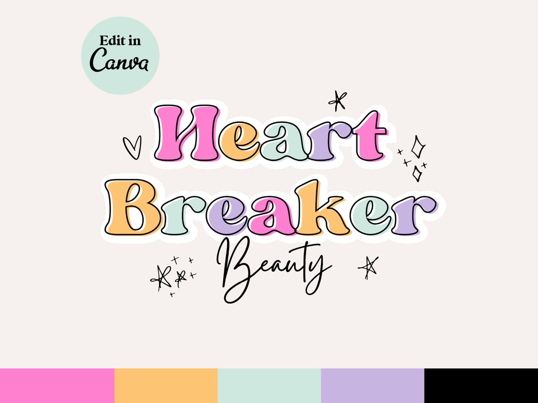 Canva Rainbow Heart Logo DIY Template | Heart Breaker Editable Retro ...