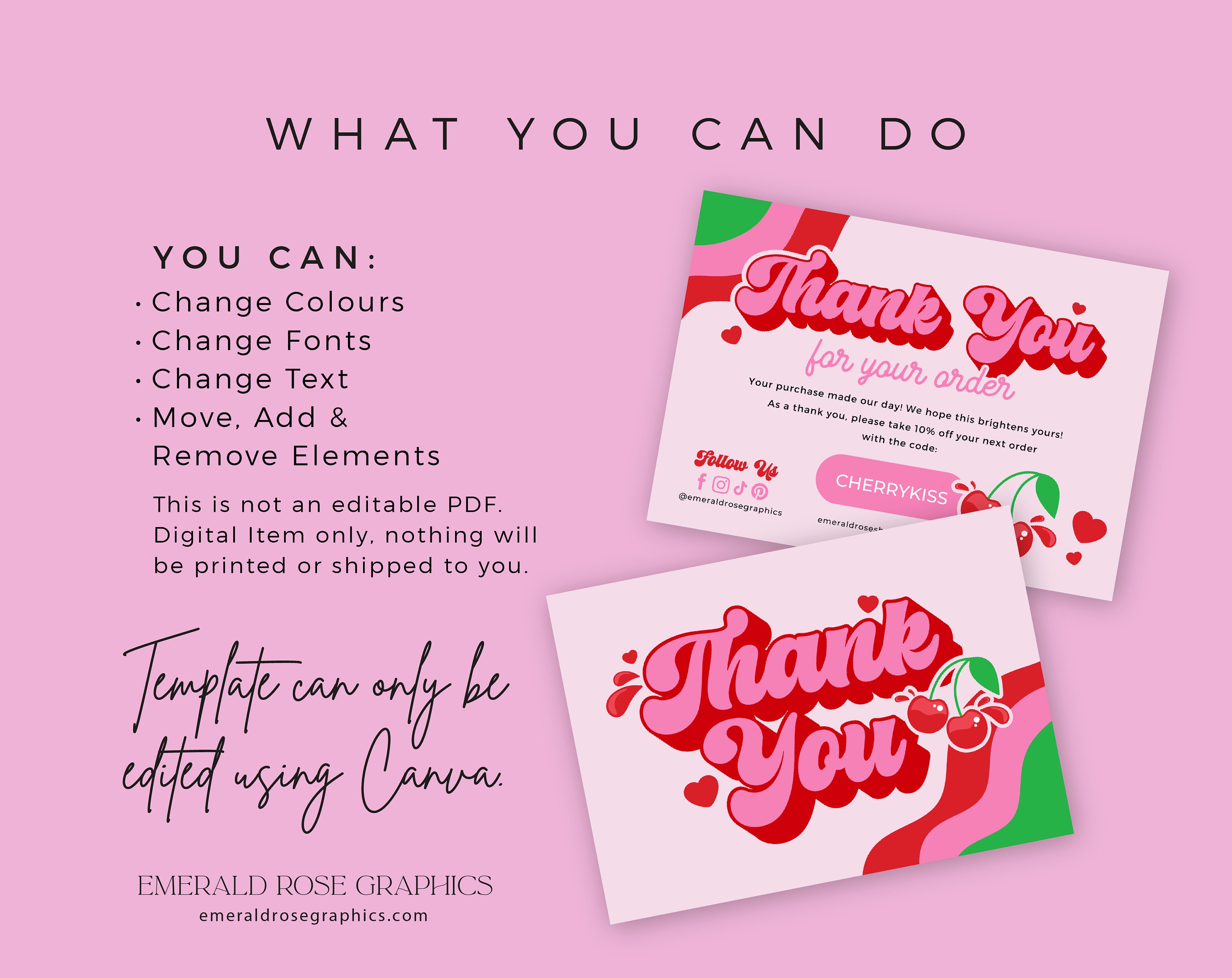 Thank You Card | Pink Red Cherry Editable Canva Template- Retro Y2K ...