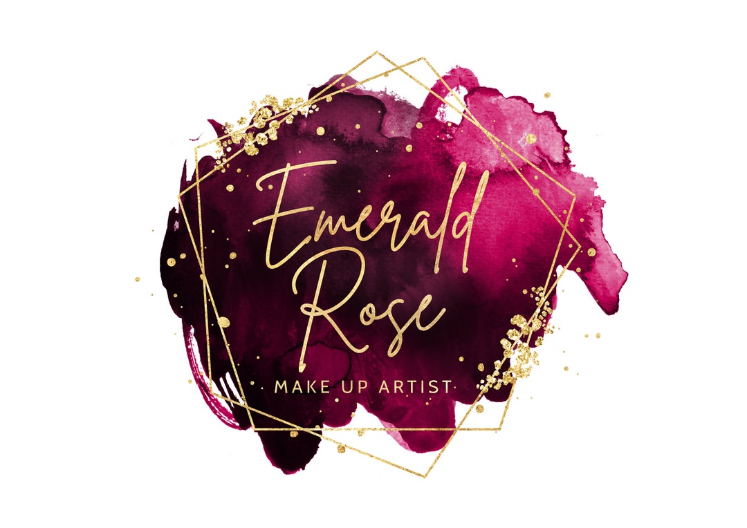 Berry Red and Gold Logo Design, Pretty Logo, Watercolor Logo, Glitter