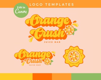Canva Citrus Orange Logo DIY Template | Editable Fun Retro Logo Design, Cute funky Logo, Beauty branding, Grapefruit Lemon Lime Juice - 0140