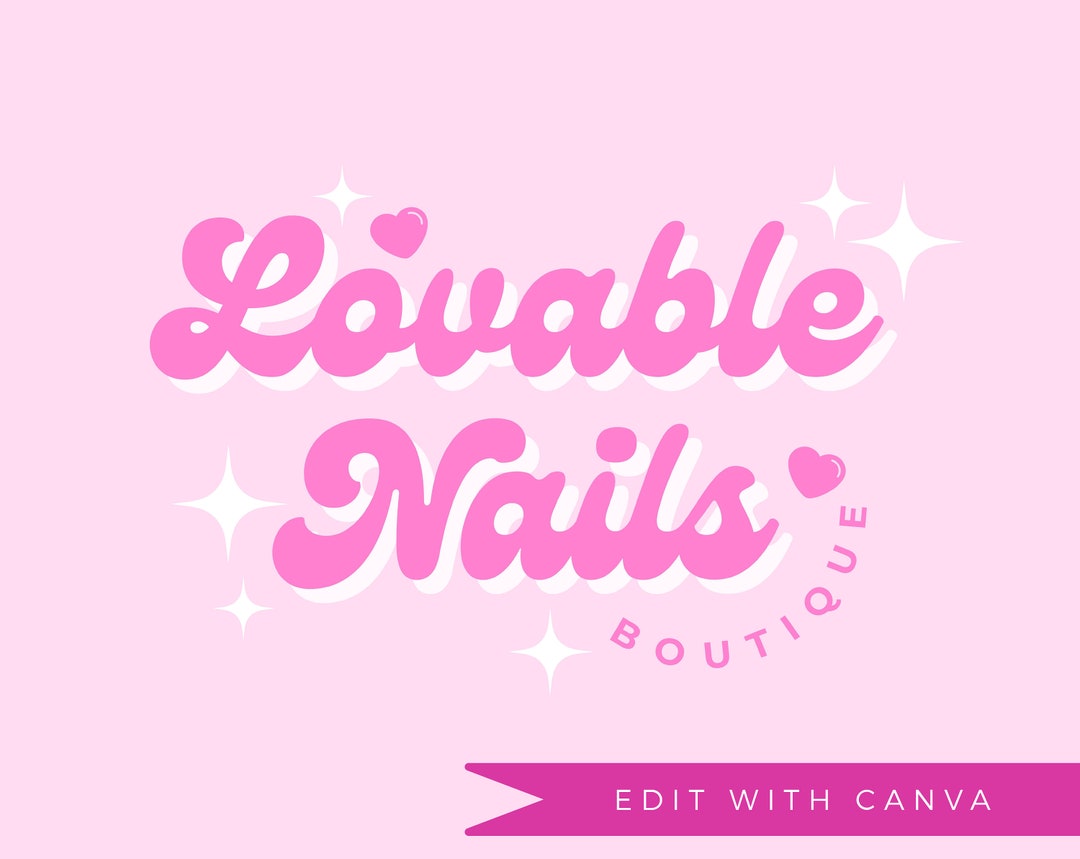 DIY Retro Pink Heart Logo Canva Template | Editable Fun Colourful Boho ...