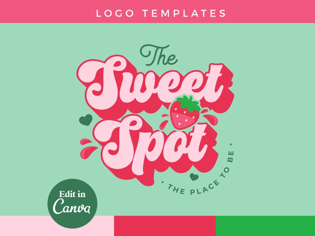 DIY Pink Strawberry Logo Canva Template | Editable Fun Retro Logo ...
