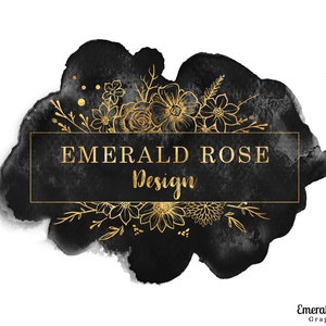 Floral Black and Gold Logo design, Business Logo, Watercolour Logo, Vintage Logo, Gothic Logo, Makeup Artist, Nail Tech, Florist Logo 4502