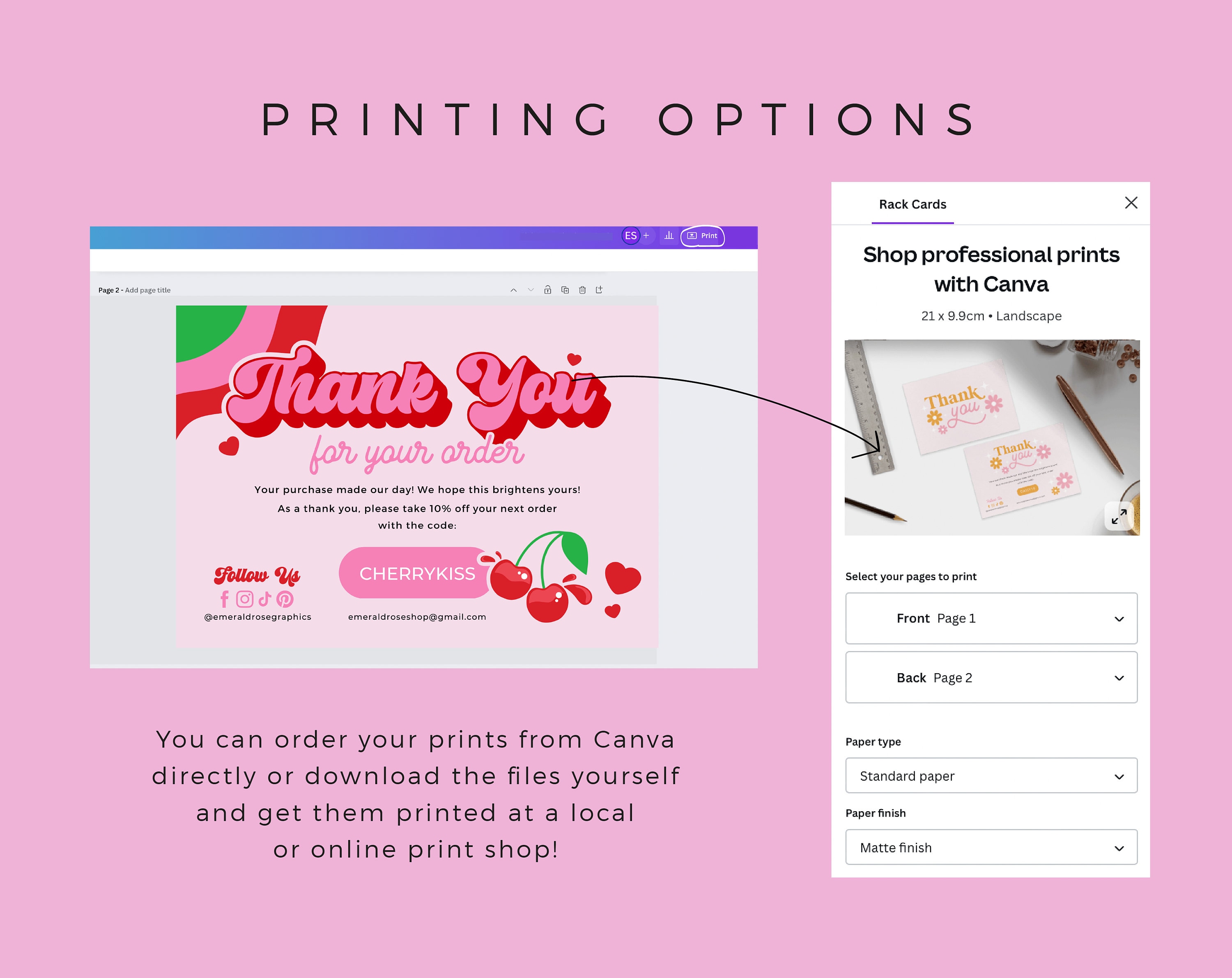 Thank You Card | Pink Red Cherry Editable Canva Template- Retro Y2K ...