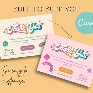 Buy Thank You Card | Editable Canva Template- Retro Rainbow ...