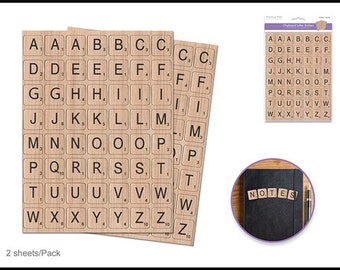 Chipboard Wood Look Alphabet "Scrabble" Letters Font Stickers
