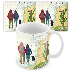 Mug Coast Path North Cornwall - thèmes côtiers cousus sur de vieilles cartes marines Hannah Wisdom Textiles