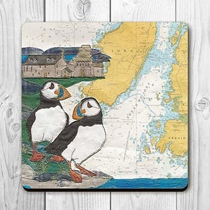 Dessous de verre macareux à Iona Ecosse par Hannah Wisdom Textiles