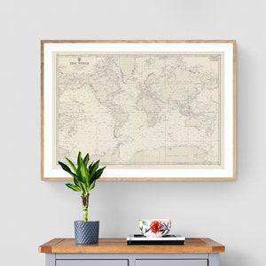 Stampa artistica giclée di carta nautica d'epoca mondiale - 1958