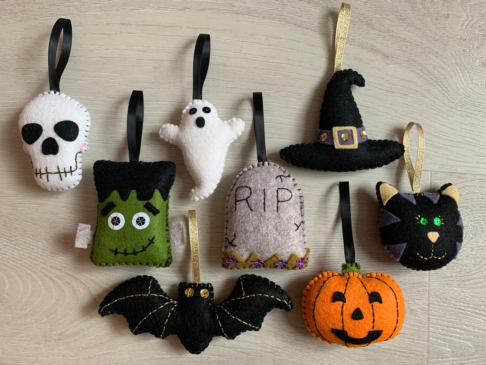 Felt Halloween Decorations Wool Blend Stuffed Black / Gold Etsy UK