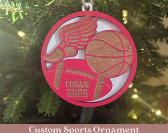 Adorno navideño para atletismo, baloncesto, fútbol, multideporte, lucha libre personalizada, atletismo, adorno deportivo personalizado, adorno de campo a través