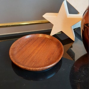 Vintage wooden bowl round bowl mid century sideboard serving bowl wooden jewelry bowl rings teak snack bowl