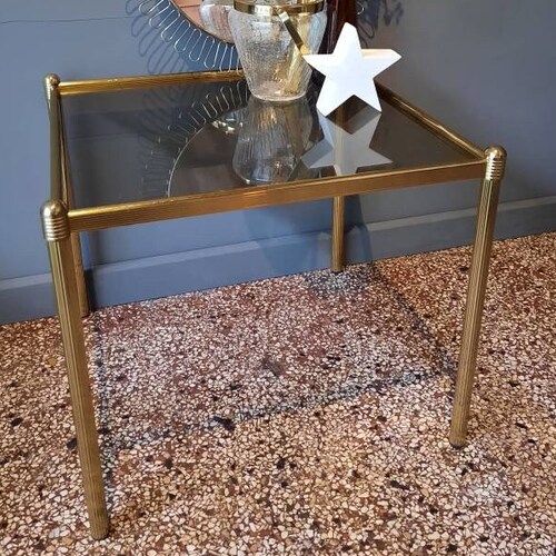 Small Side Table Smoked shops Glass Table Brass Gold 60s 70s Coffeetable vintage Mid Century Smoked Glass Cocktail Table Table Hollywood Regency