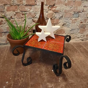 Flower bench flower stool tiles flower table table side table iron vintage tiles flowers 60s boho flowers ornaments 1960s