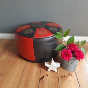 Vintage seat cushion leather stool 70s 70s pouf seat puff boho style hippie Moroccan style stool faux leather bohemian bohemian