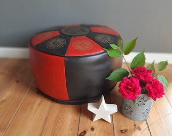 Vintage zitkussen leren kruk jaren 70 poef zitting poef Boho stijl hippie Marokkaanse stijl kruk kunstleer Boheems Boheems
