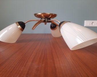 vintage Tütenlampe Deckenlampe 1950er Jahre Lampe Mid Century Glas 50s Leuchte Messing Metall fifties Beleuchtung Glastüten verziert