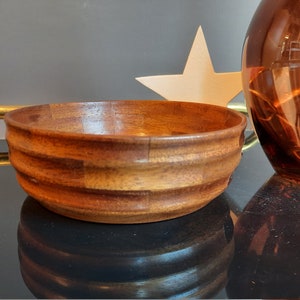 Vintage wooden bowl round bowl turned fruit bowl mid century sideboard serving bowl wooden jewelry bowl candy bowl rings
