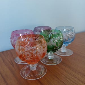 Set of 5 colorful vintage liqueur glasses Nachtmann grape glass antique goblet colorful crystal glass Römerglas crystal glass faceted cut liqueur glass Römer