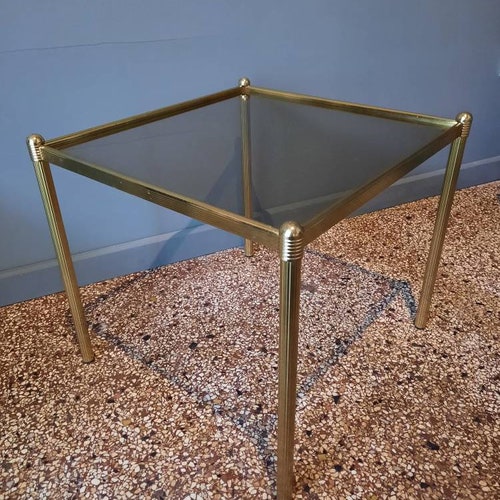 Small Side Table Smoked shops Glass Table Brass Gold 60s 70s Coffeetable vintage Mid Century Smoked Glass Cocktail Table Table Hollywood Regency