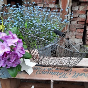 Ancient harvest basket wire wire mesh potato basket wire basket vintage shabby metal basket patina vegetable basket woven metal basket