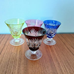 Set of 4x colorful vintage liqueur glasses Nachtmann glass liqueur antique goblet colorful crystal glass Römerglas crystal glass faceted cut liqueur glass Römer