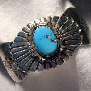 MASSIVE CHARLIE BOWIE sterling silver Navajo turquoise cuff bracelet