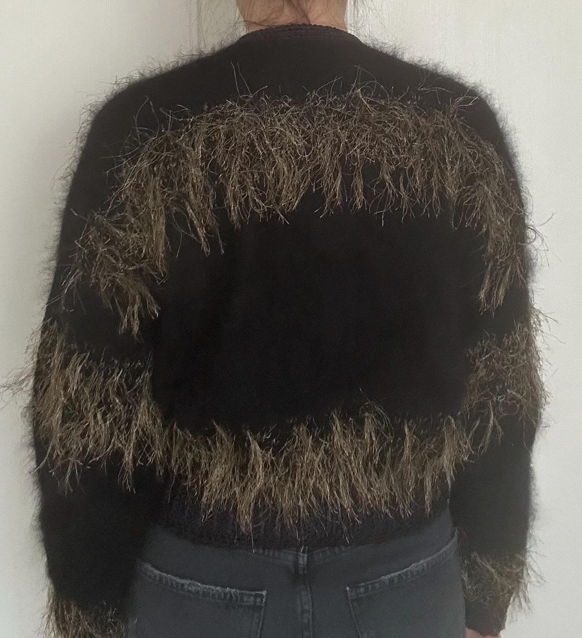 80's Black Angora Sweater with Leather Rose main image 1