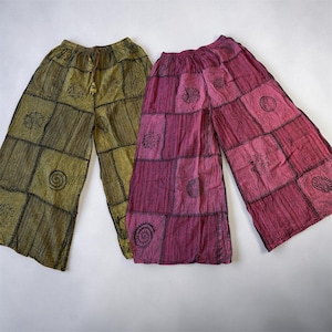 100% Cotton Patchwork Pants | Boho Festival Wide Leg Trousers, Block Print Loungewear