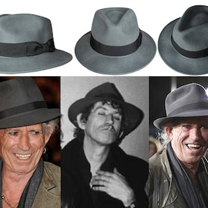 Keith Richards Style Fedora Hat. Keef Rolling Stones Fashion Accessory - Grey
