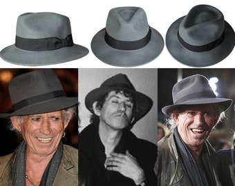 Chapeau fedora style Keith Richards. Accessoire de mode Rolling Stones de Keef - Gris