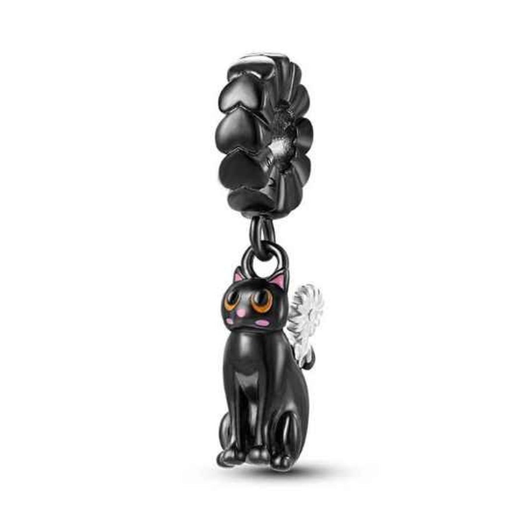 Collana Gatto Nero In Argento Sterling 925 | Ciondolo Con Agata Muschiata | Regalo Per Amanti Dei Gatti | Catena Regolabile 45+5 Cm