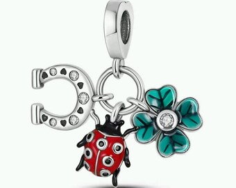 Four Leaf Clover Lucky Horseshoe Ladybird Charm Bead Genuine 925 Sterling Silver