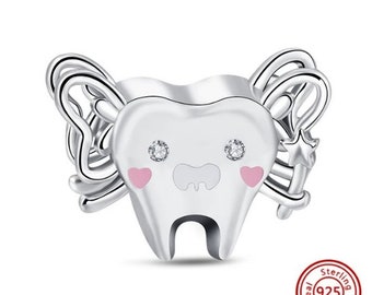 Tooth Fairy Charm Bead 925 Sterling Silver