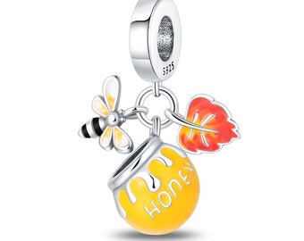 Bee Bumble Bee Honey Pot Red Maple Leaf Bead Dangle Genuine 925 Sterling Silver
