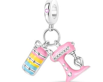 Cake Mixer Charm Bead Dangle Genuine 925 Sterling Silver