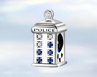 Police Phone Box Dr Who Tardis Charm Bead Genuine 925 Sterling Silver