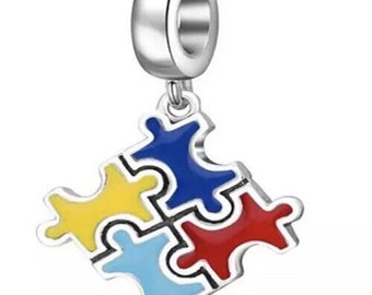 Autism Awareness Jigsaw Puzzle Charm Bead Dangle 925 Sterling Silver