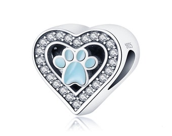 Paw Print Dog Charm Bead Genuine 925 Sterling Silver