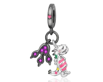Dinosaur & Footprint Charm Bead Dangle 925 Sterling Silver