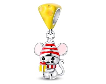 Mouse And Block Of Cheese Charm Bead Dangle Genuine 925 Sterling Silver