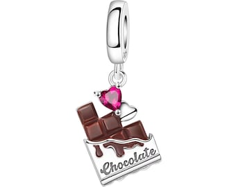 Chocolate Bar Charm Bead Dangle Genuine 925 Sterling Silver
