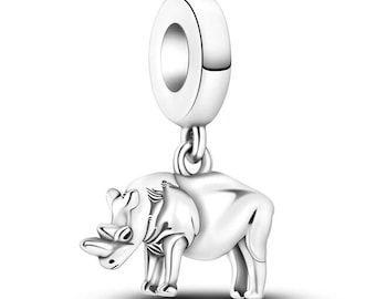 Rhinoceros Rhino Animal Charm Bead Genuine 925 Sterling Silver
