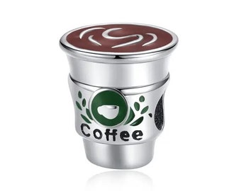 Cup Of Coffee Charm Bead Genuine 925 Sterling Silver