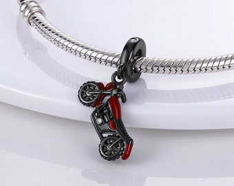 Motorbike Charm Bead Dangle Genuine 925 Sterling Silver